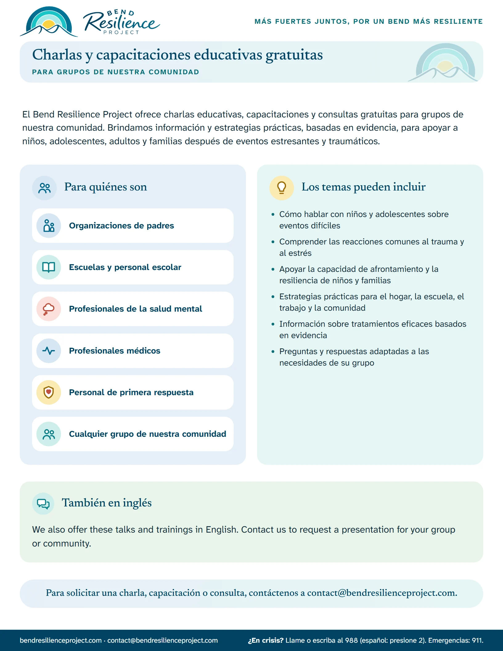 Las páginas de “Charlas y capacitaciones educativas gratuitas”. Descargue el PDF para imprimirlo o leerlo como texto.