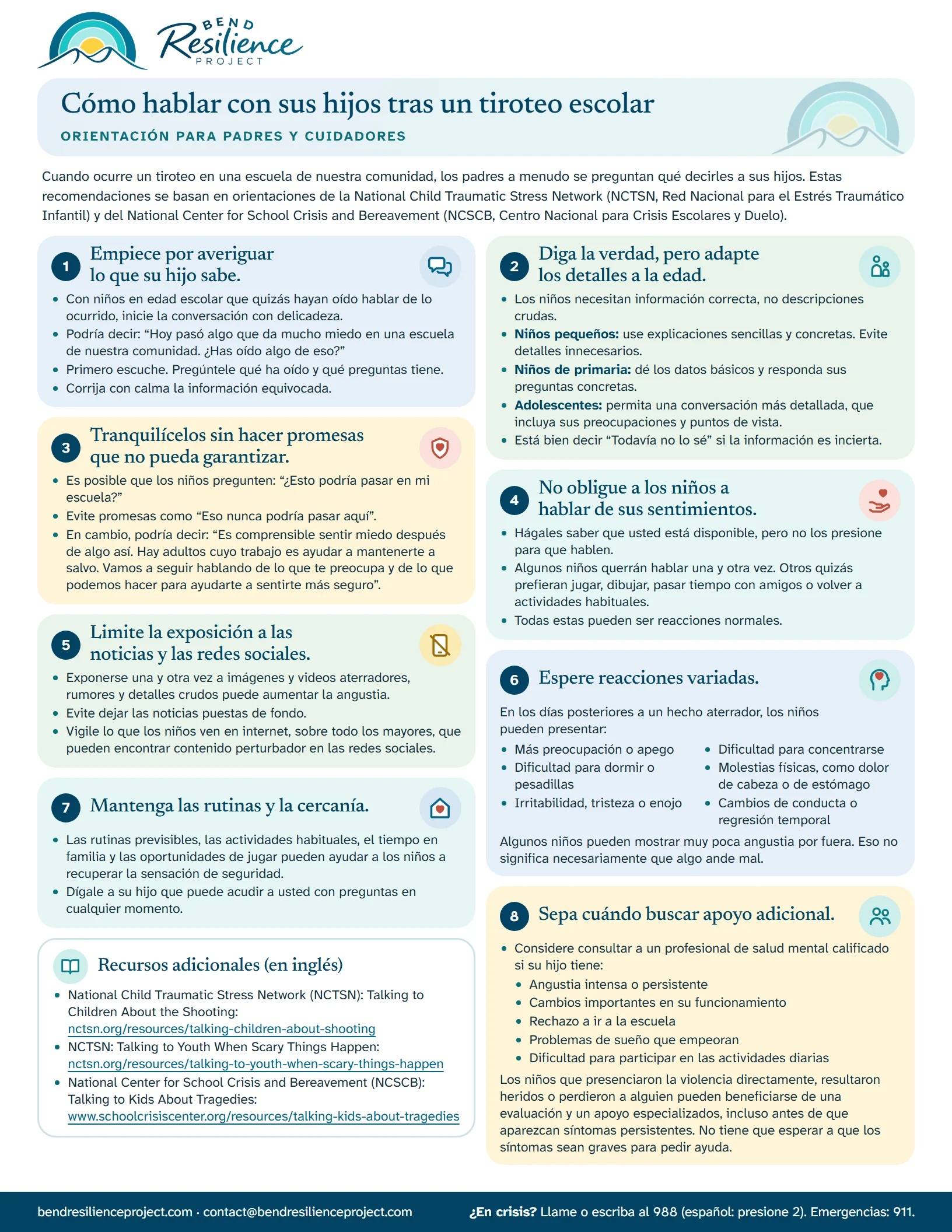 Las páginas de “Cómo hablar con sus hijos tras un tiroteo escolar”. Descargue el PDF para imprimirlo o leerlo como texto.