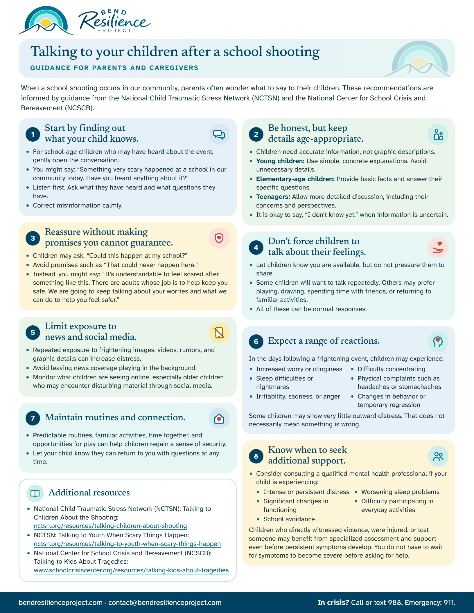 The pages of Talking to your children after a school shooting. Download the PDF to print it or read it as text.